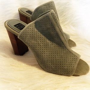 White House Black Market Green Suede Mules, size 9
